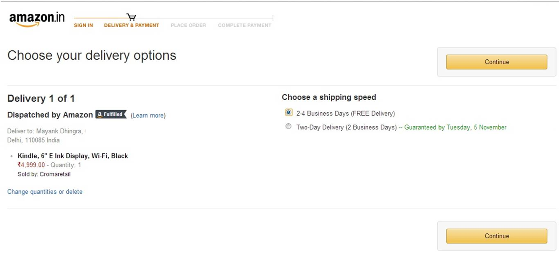 Delivery Options - Amazon.in