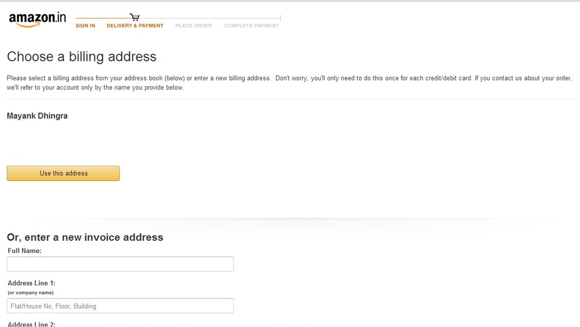 Billing Address Page - Amazon.in